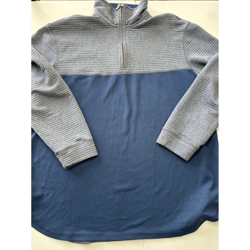 Haggar In Motion Mens Large Quarter Zip Pullover Blue Grey Ribbed Active Top